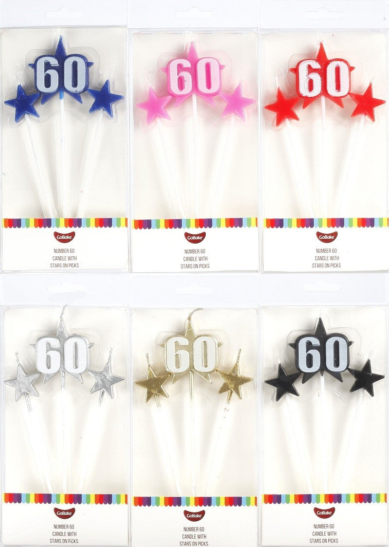 Number Star Pick candle set with Numeral 60 Silver