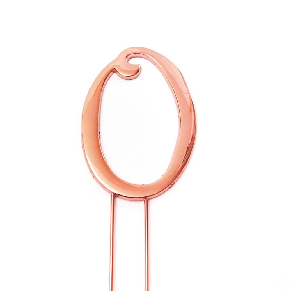 Rose Gold metal numeral 0 cake topper pick