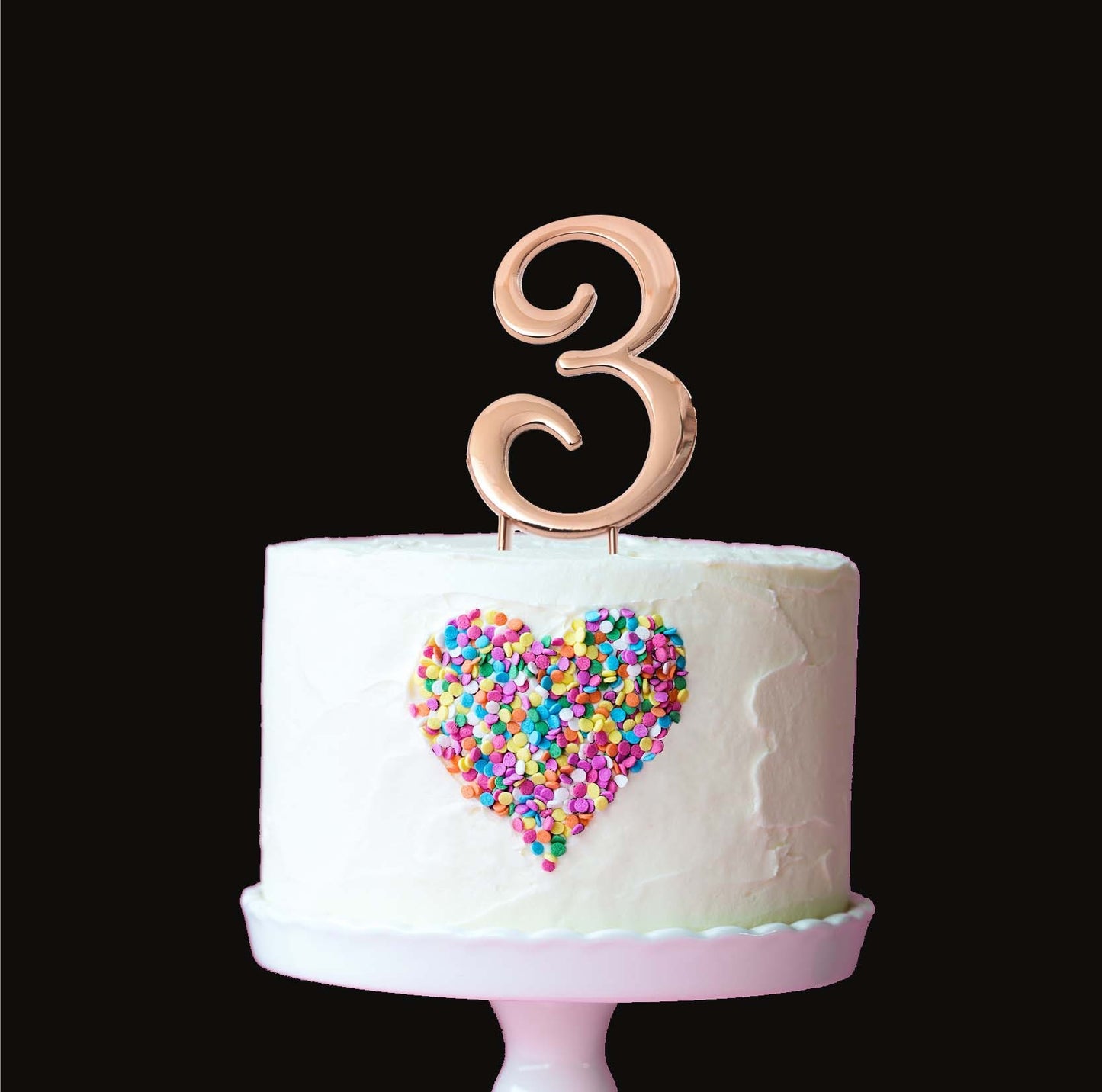 Rose Gold metal numeral 3 cake topper pick