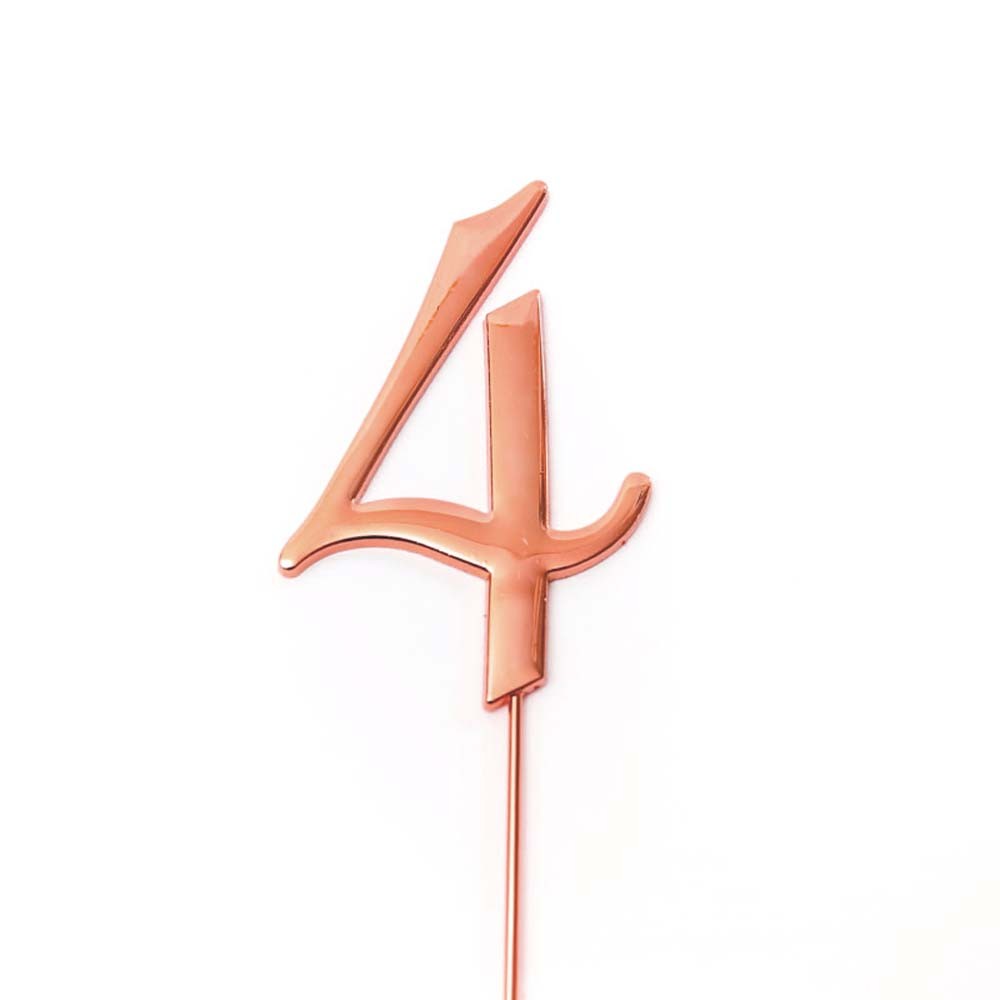 Rose Gold metal numeral 4 cake topper pick