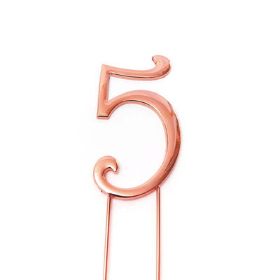 Rose Gold metal numeral 5 cake topper pick