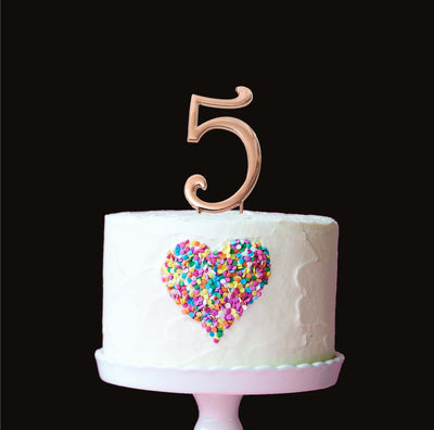 Rose Gold metal numeral 5 cake topper pick