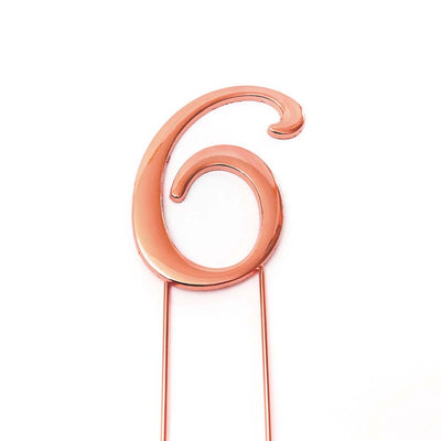 Rose Gold metal numeral 6 cake topper pick