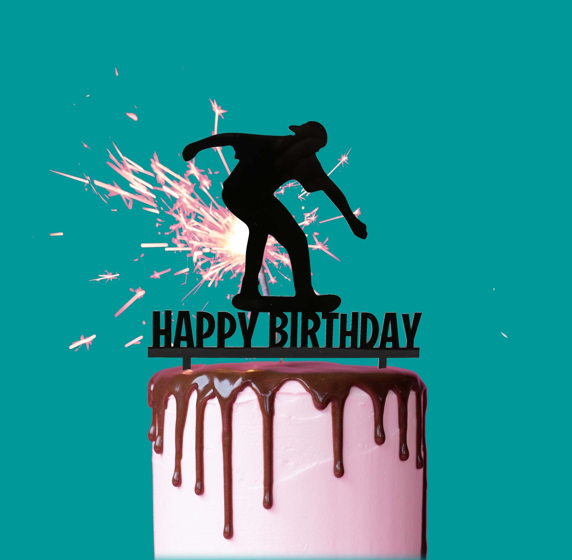 Skater on Skateboard Black Acrylic Cake Topper