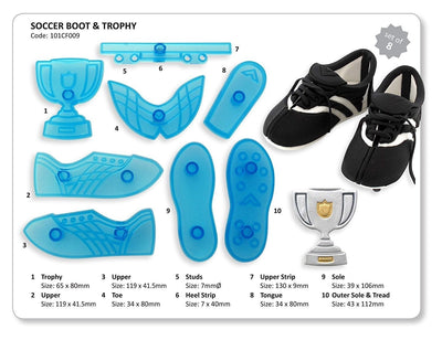 Jem Soccer or rugby football boot and trophy set