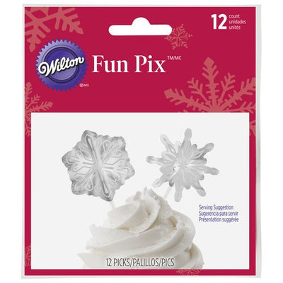 Silver Foil Snowflake Fun Picks for cupcakes and more (12 pack)