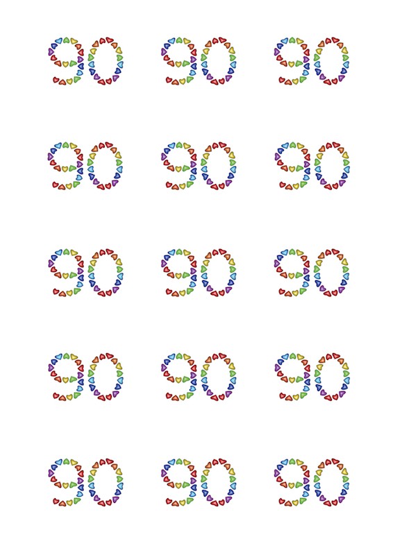 Design Sheet edible image 90th Birthday No 90 Rainbow Hearts