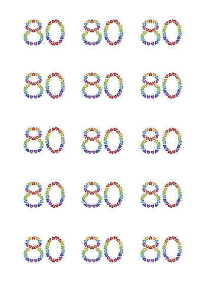 Design Sheet edible images 80th Birthday No 80 Rainbow Hearts