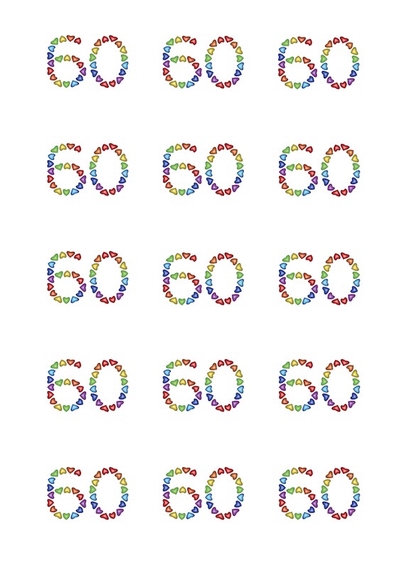 Design Sheet edible images 60th Birthday No 60 Rainbow Hearts