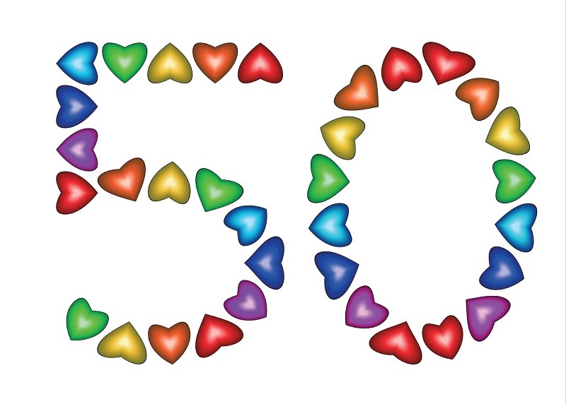 Design Sheet edible images 50th Birthday No 50 Rainbow Hearts