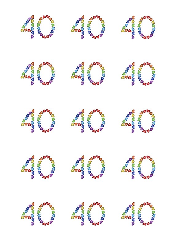 Design Sheet edible images 40th Birthday No 40 Rainbow Hearts