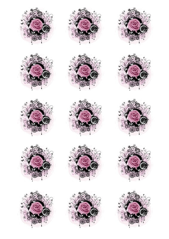 Design Sheet edible image Goth rose PINK