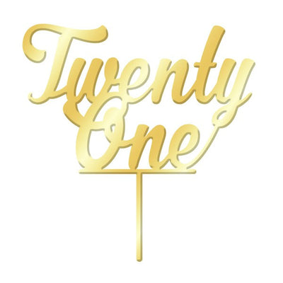 Number Twenty One 21 Gold Mirror Acrylic cake topper pick