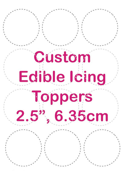 Custom edible icing image 12 circles 2.5 inch 6.3cm diameter