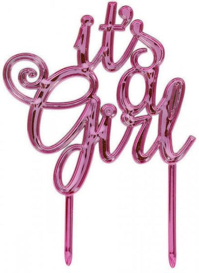 Its a girl Metallic pink plastic baby shower cake topper