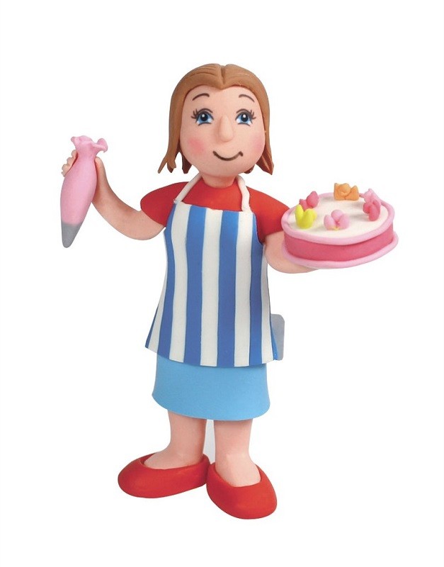Cake decorator lady baker claydough figurine topper