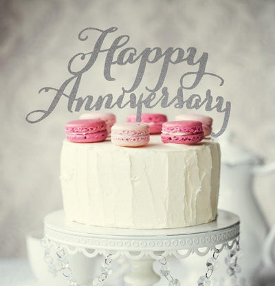 Silver Glitter Acrylic cake topper pick Happy Anniversary