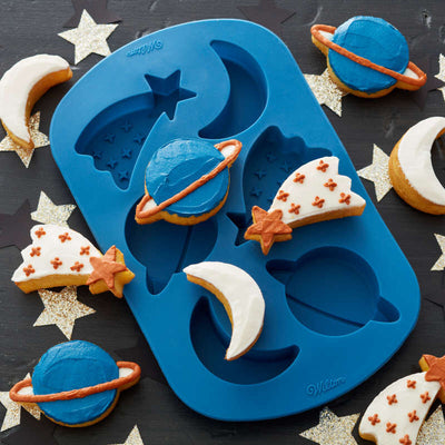 Shooting Star Planet and Moon Silicone Baking and Candy Mould 6 cavity