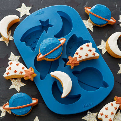 Shooting Star Planet and Moon Silicone Baking and Candy Mould 6 cavity
