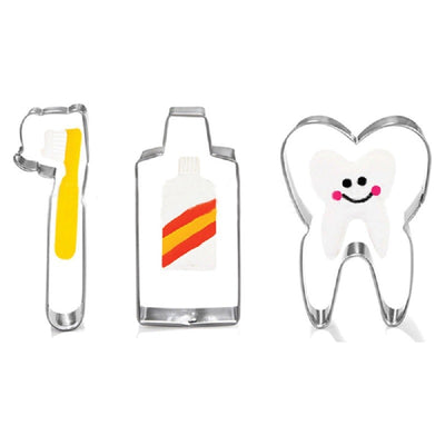 Tooth toothbrush and toothpaste cookie cutter set 3