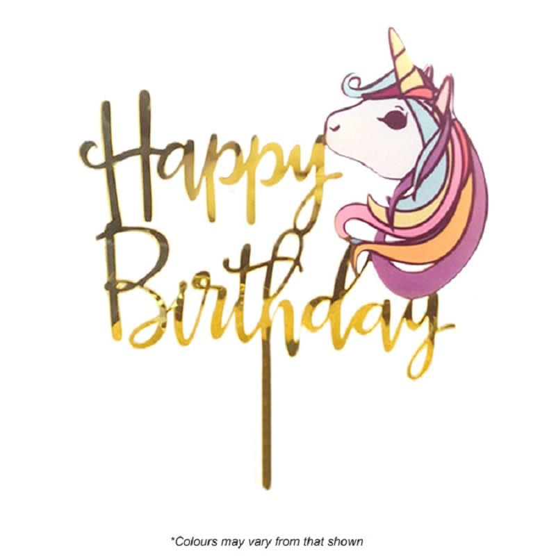 Unicorn Gold Happy birthday Acrylic cake topper