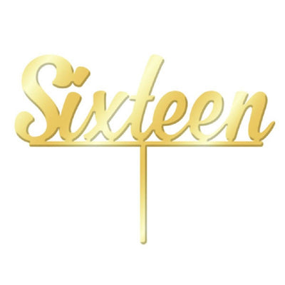 Number Sixteen 16 Gold Mirror Acrylic cake topper pick