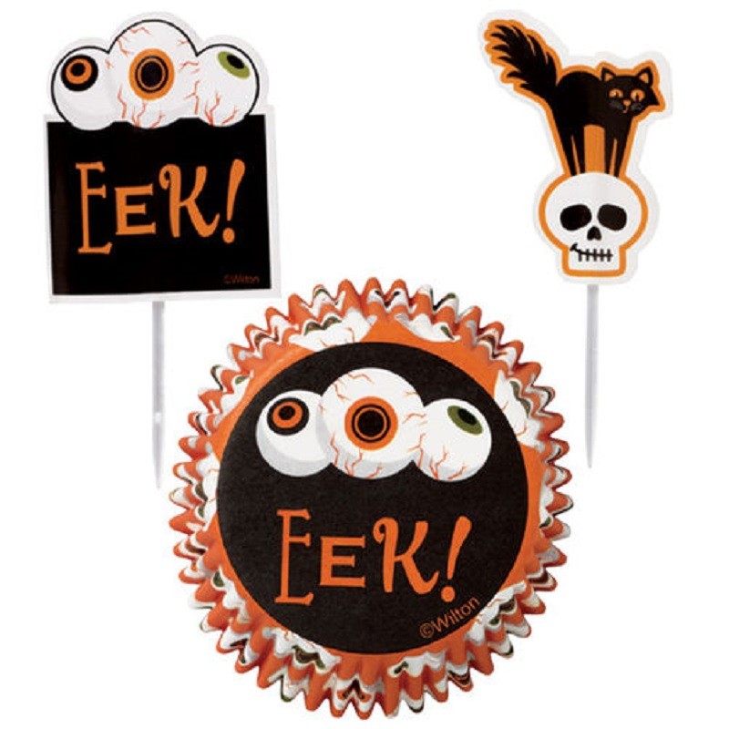 Halloween cupcake combo papers and picks scary eyeball skull and cat