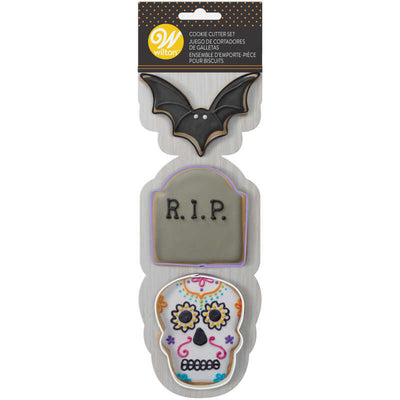 Halloween cookie cutter set of 3 bat tombstone and skull