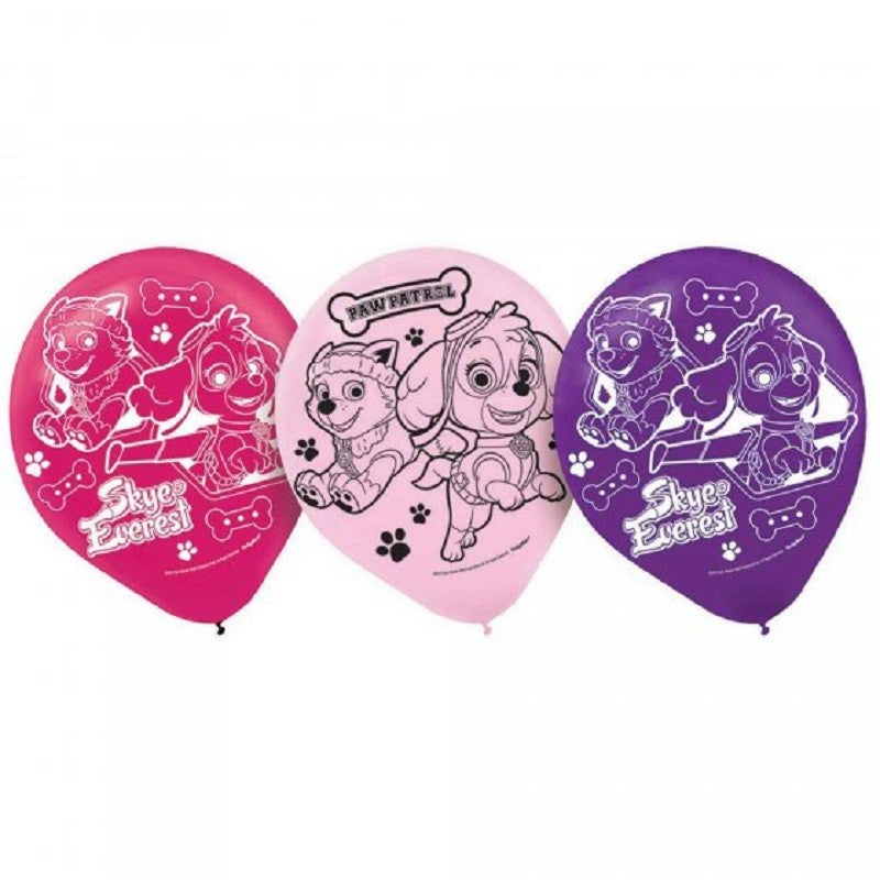 Paw Patrol Balloons Packs of 6 pinks and purples