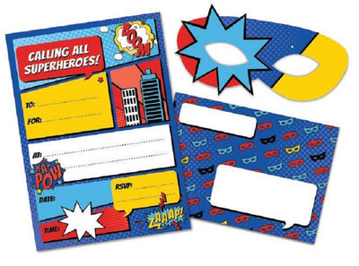 Comic book super heroes party invite with masks (8)