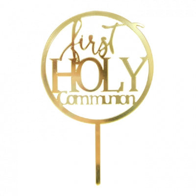 First Holy Communion Gold mirror acrylic cake topper
