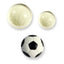 A set of three round cake decorating molds and cutters, with an icing example of a soccer ball, along with a 
