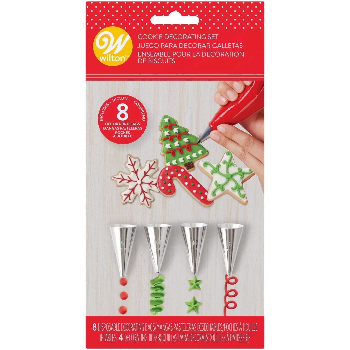 Cookie decorating piping bags and icing nozzle tip set by Wilton