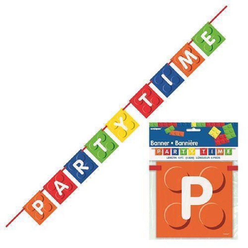 Building Blocks Birthday Party Time Block Banner 1.82m