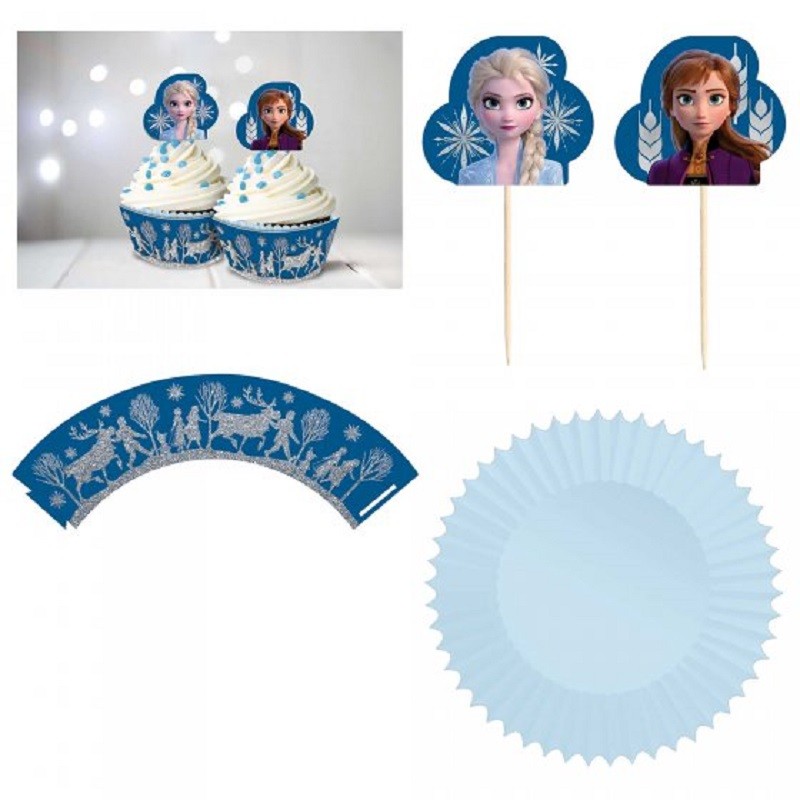 Frozen Cupcake wrappers baking cups and picks glitter set