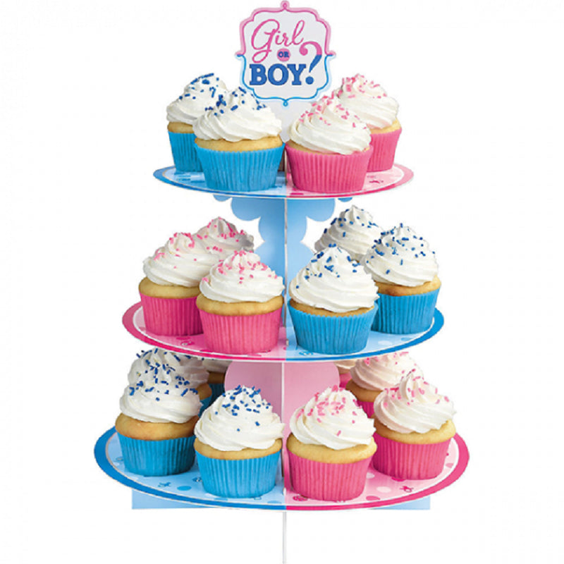 Girl or boy Gender reveal baby shower cupcake stand