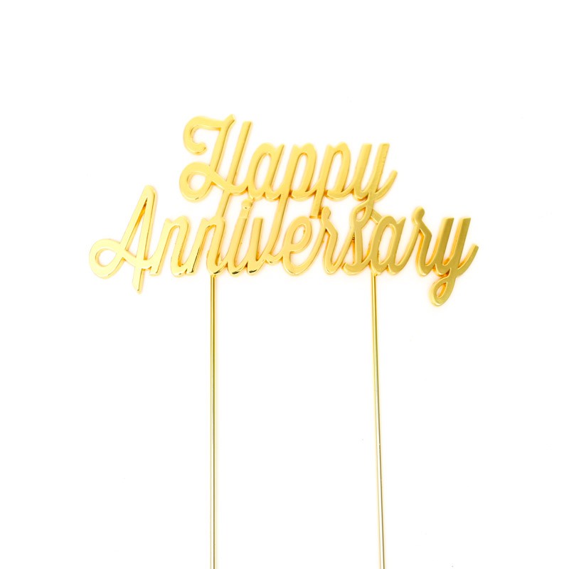 Happy Anniversary gold metal cake topper Style 2