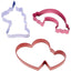 Magical cookie cutter set 3 unicorn double hearts and rainbow