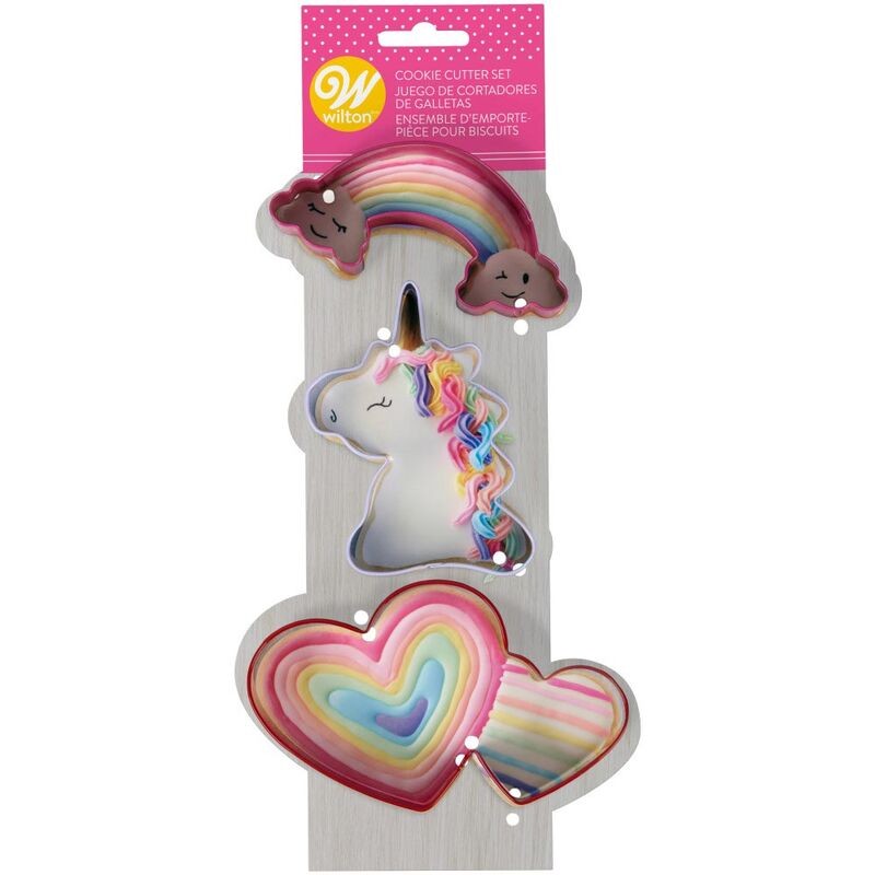 Magical cookie cutter set 3 unicorn double hearts and rainbow