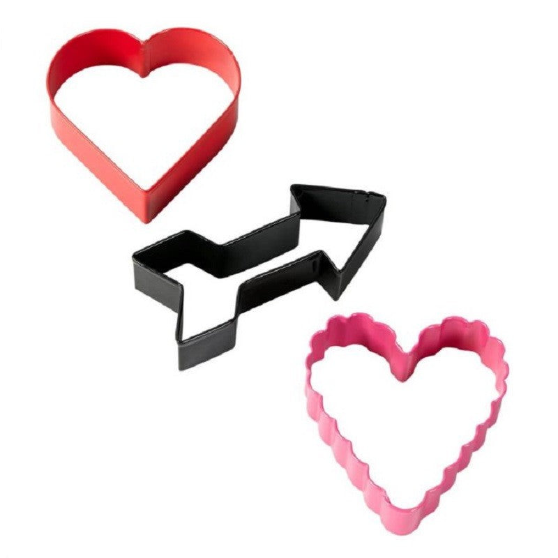 Valentines cookie cutter set 3 hearts and cupid arrow