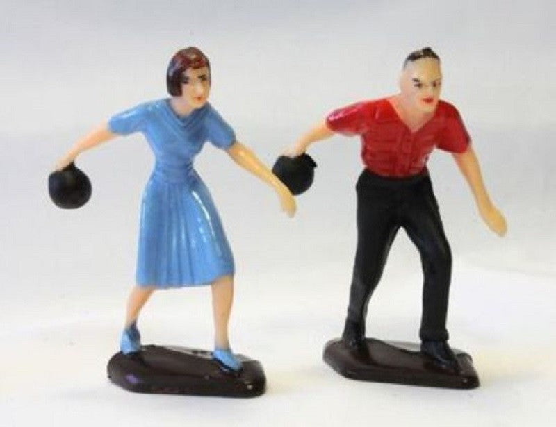 Ten pin bowling male and female bowler figurines pair