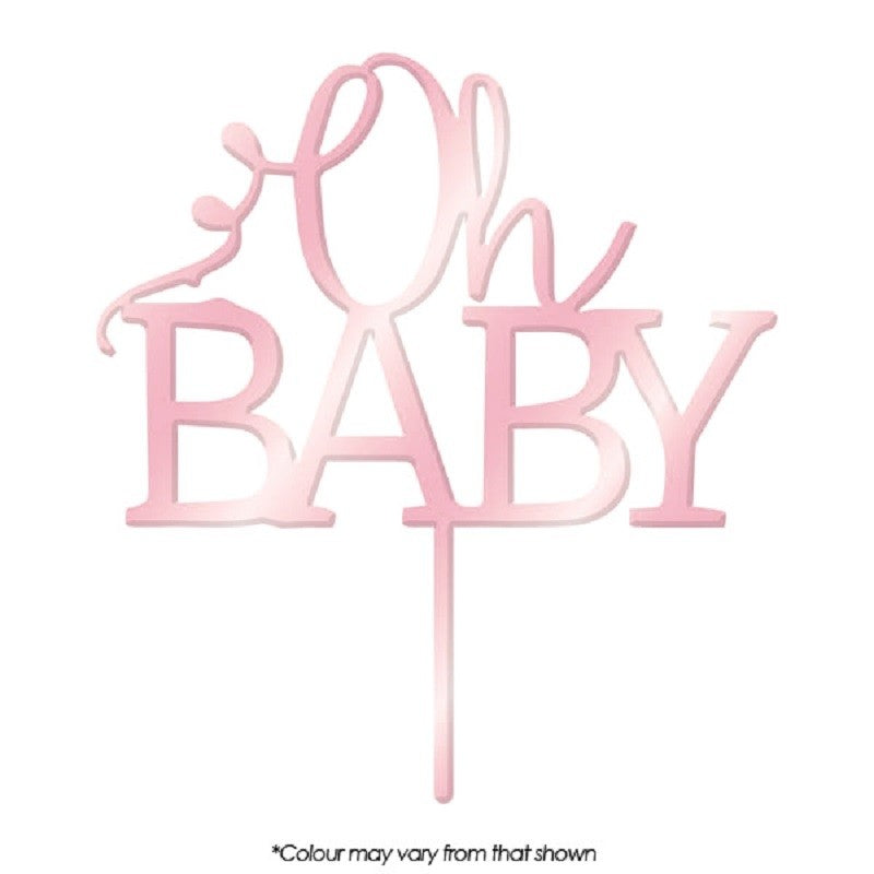 Pink Rose Mirror Acrylic cake topper pick Oh Baby