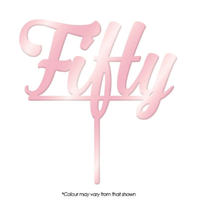 Number Fifty 50 Pink Rose Mirror Acrylic cake topper pick