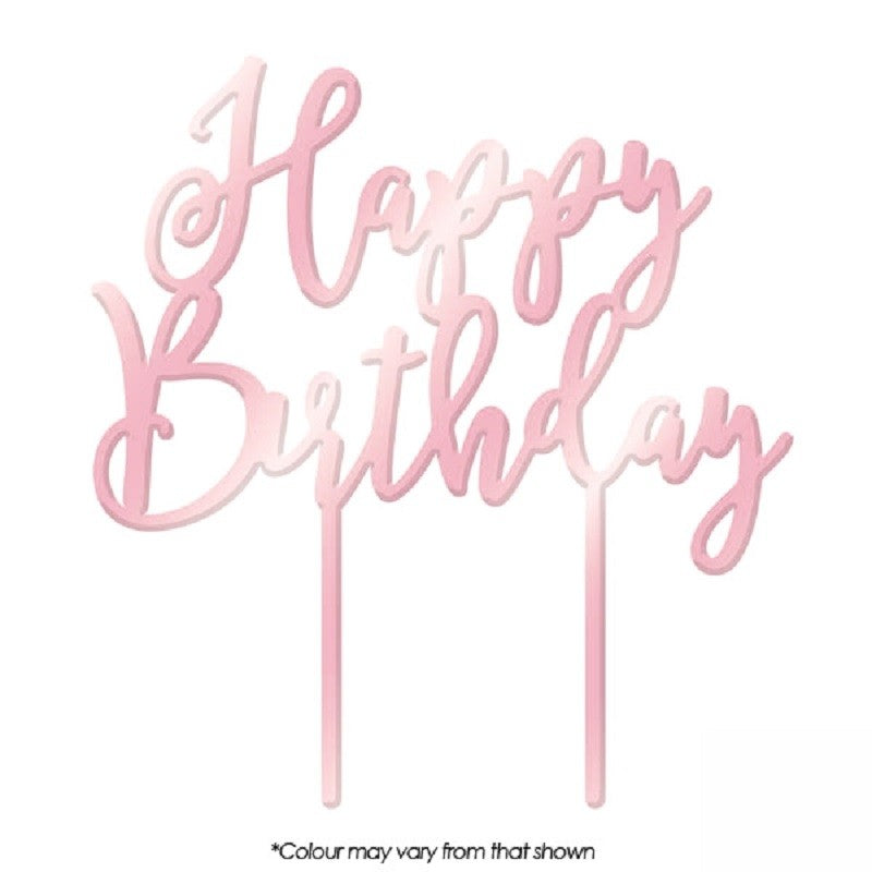 Happy Birthday Pink Rose Mirror acrylic topper