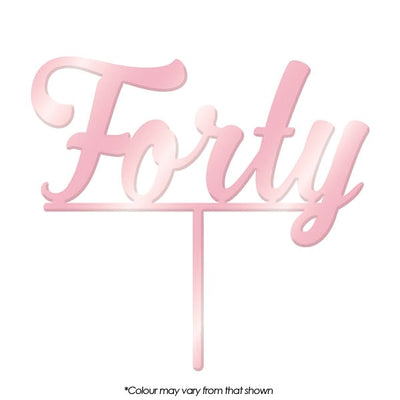 Number Forty 40 Pink Rose Mirror Acrylic cake topper pick