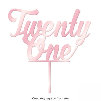 Number Twenty One 21 Pink Rose Mirror Acrylic cake topper pick