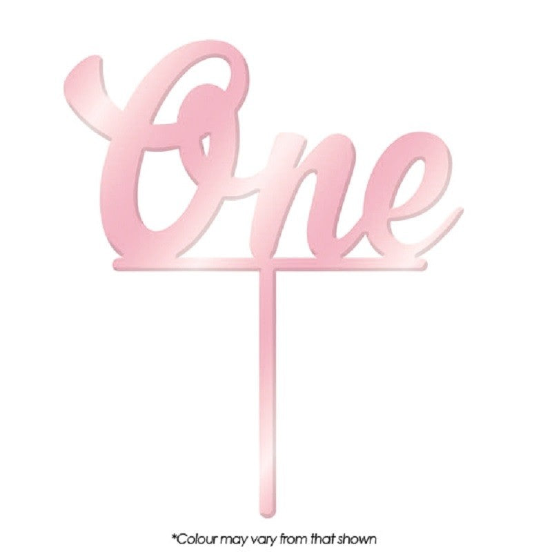 Number One 1 Pink Rose Mirror Acrylic cake topper pick