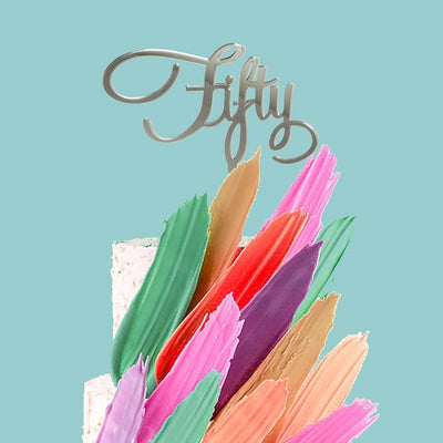 Number Fifty Script 50 Silver Mirror Acrylic cake topper pick
