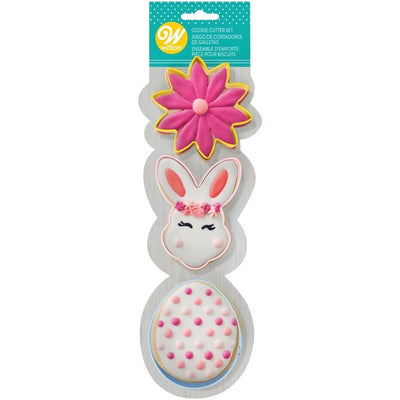 Easter Bunny face flower and egg cookie cutter set 3