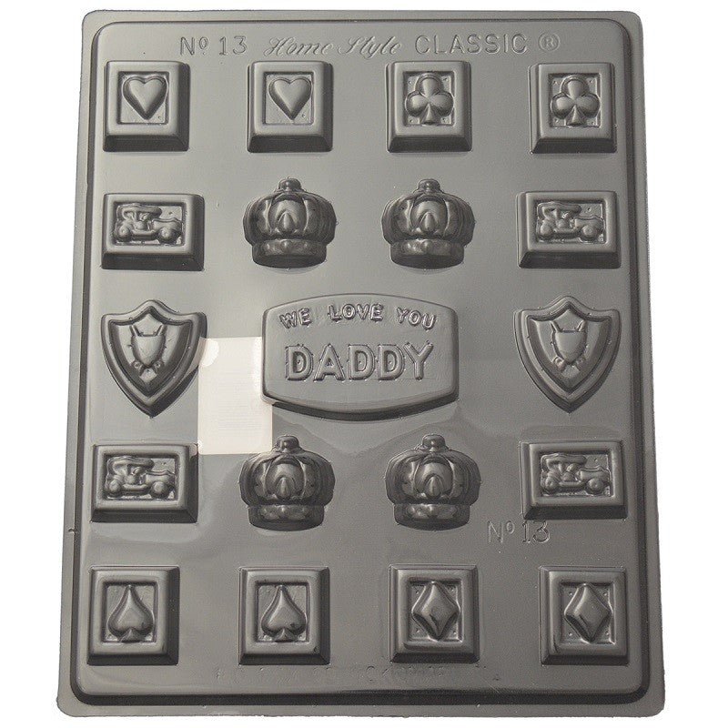 We Love Daddy chocolate mould card suits crowns cars